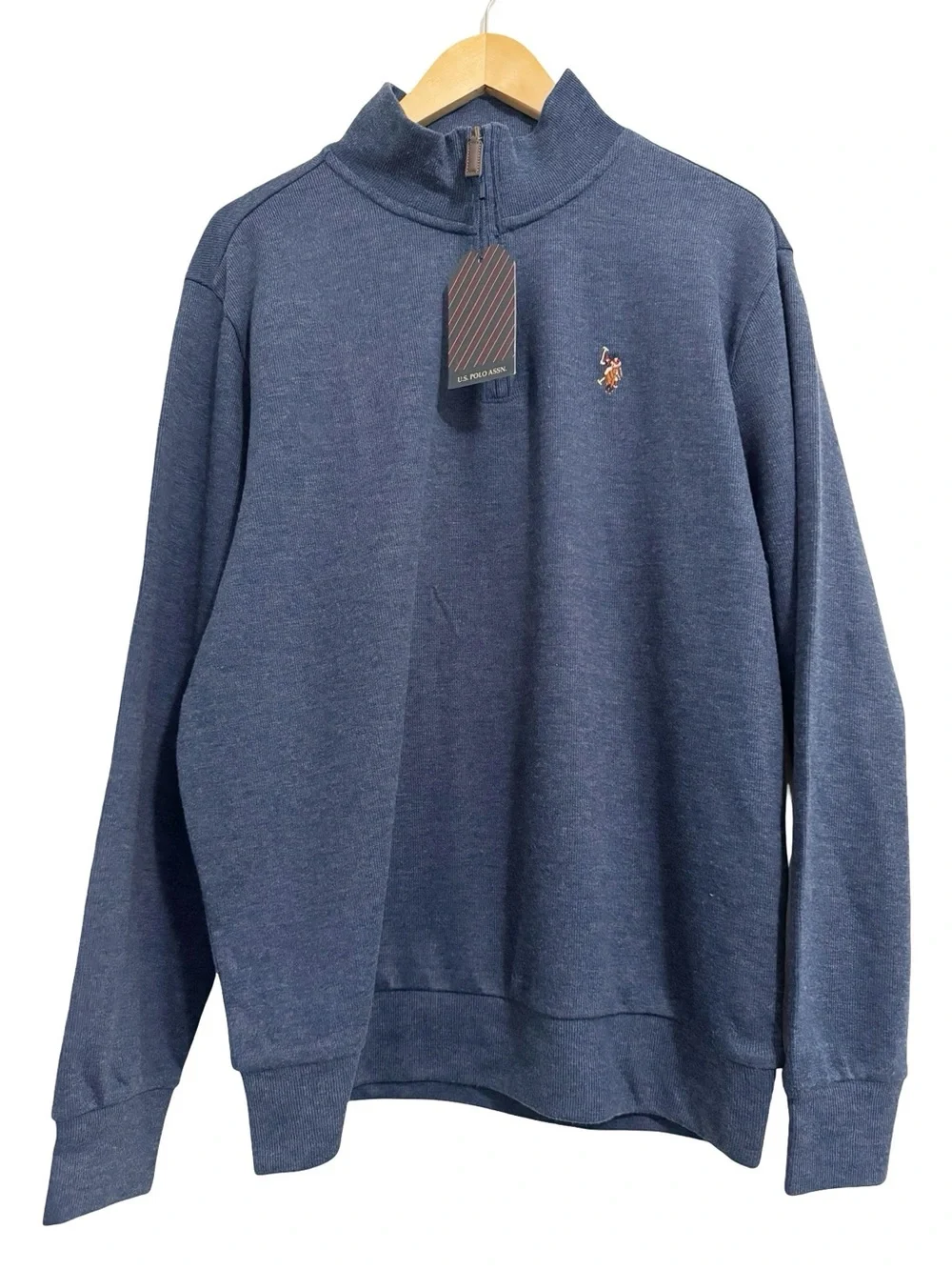 U.S. Polo Assn Quarter Zip Pillover Sweater Blue NWT Large